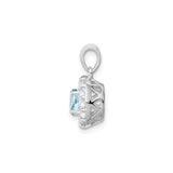 Sterling Silver Pendant with Aquamarine and Cubic Zirconia Halo for Women