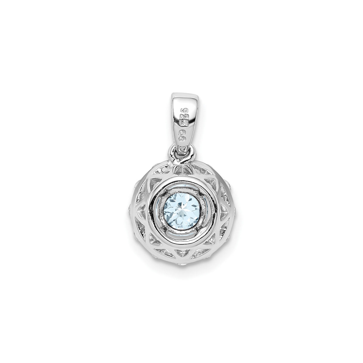 Sterling Silver Pendant with Aquamarine and Cubic Zirconia Halo for Women