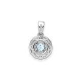 Sterling Silver Pendant with Aquamarine and Cubic Zirconia Halo for Women
