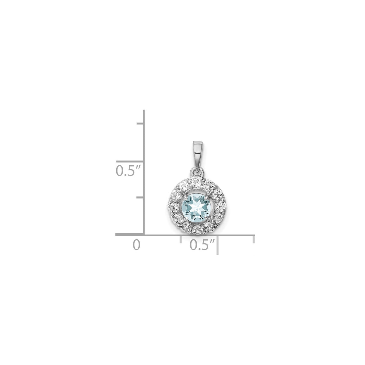 Sterling Silver Pendant with Aquamarine and Cubic Zirconia Halo for Women