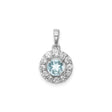Sterling Silver Pendant with Aquamarine and Cubic Zirconia Halo for Women