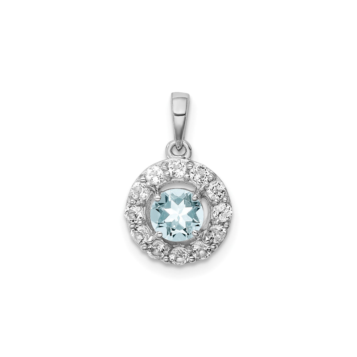 Sterling Silver Pendant with Aquamarine and Cubic Zirconia Halo for Women