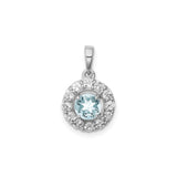 Sterling Silver Pendant with Aquamarine and Cubic Zirconia Halo for Women