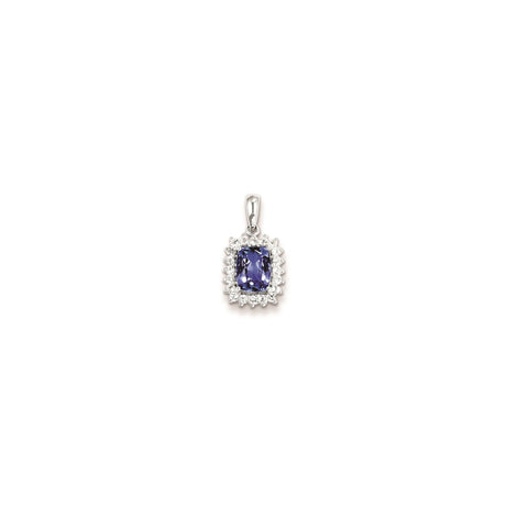 Sterling Silver Pendant with Cushion Cut Tanzanite and White Topaz Halo Design