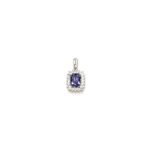 Sterling Silver Pendant with Cushion Cut Tanzanite and White Topaz Halo Design