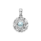 Sterling Silver Pendant with Aquamarine Center, Floral Heart Design and White Topaz Accents
