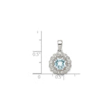 Sterling Silver Pendant with Aquamarine Center, Floral Heart Design and White Topaz Accents