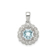 Sterling Silver Pendant with Aquamarine Center, Floral Heart Design and White Topaz Accents