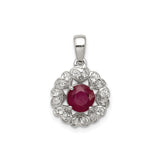 Sterling Silver Heart Pendant with Ruby Center and White Topaz Accents for Women