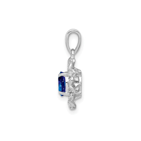 Sterling Silver Heart Pendant with Sapphire and White Topaz Accents, Romantic Jewelry for Women
