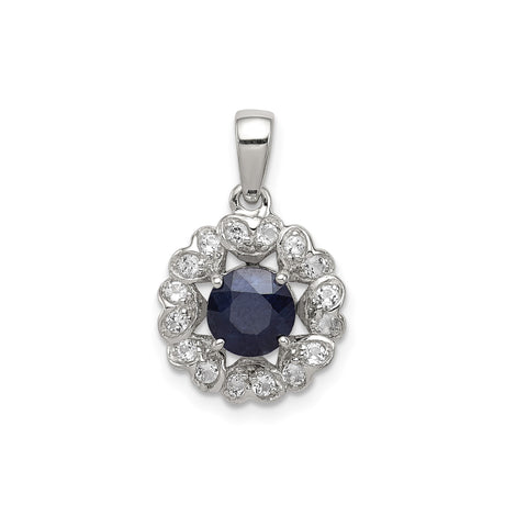 Sterling Silver Heart Pendant with Sapphire and White Topaz Accents, Romantic Jewelry for Women