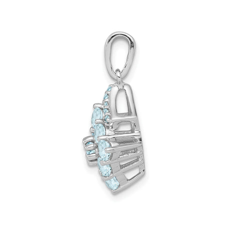 Sterling Silver Pendant with Aquamarine and Diamond Accents, Geometric Cluster Design for Women
