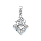 Sterling Silver Pendant with Aquamarine and Diamond Accents, Geometric Cluster Design for Women