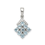 Sterling Silver Pendant with Aquamarine and Diamond Accents, Geometric Cluster Design for Women
