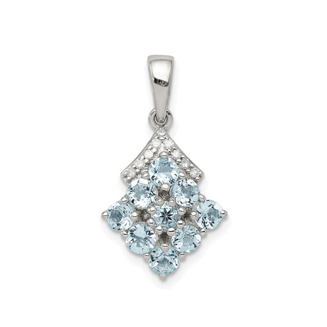 Sterling Silver Pendant with Aquamarine and Diamond Accents, Geometric Cluster Design for Women