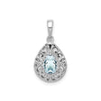 Sterling Silver Teardrop Pendant with Aquamarine, Filigree Scrollwork Design