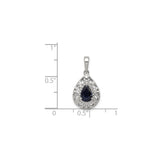 Sterling Silver Teardrop Pendant with Sapphire, Ornate Filigree Scrollwork, Vintage Style