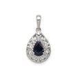 Sterling Silver Teardrop Pendant with Sapphire, Ornate Filigree Scrollwork, Vintage Style