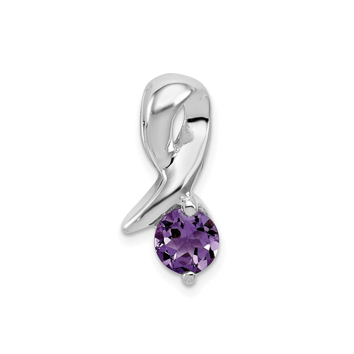 Sterling Silver Pendant with Amethyst, Abstract Swirl Design, Modern Minimalist Style