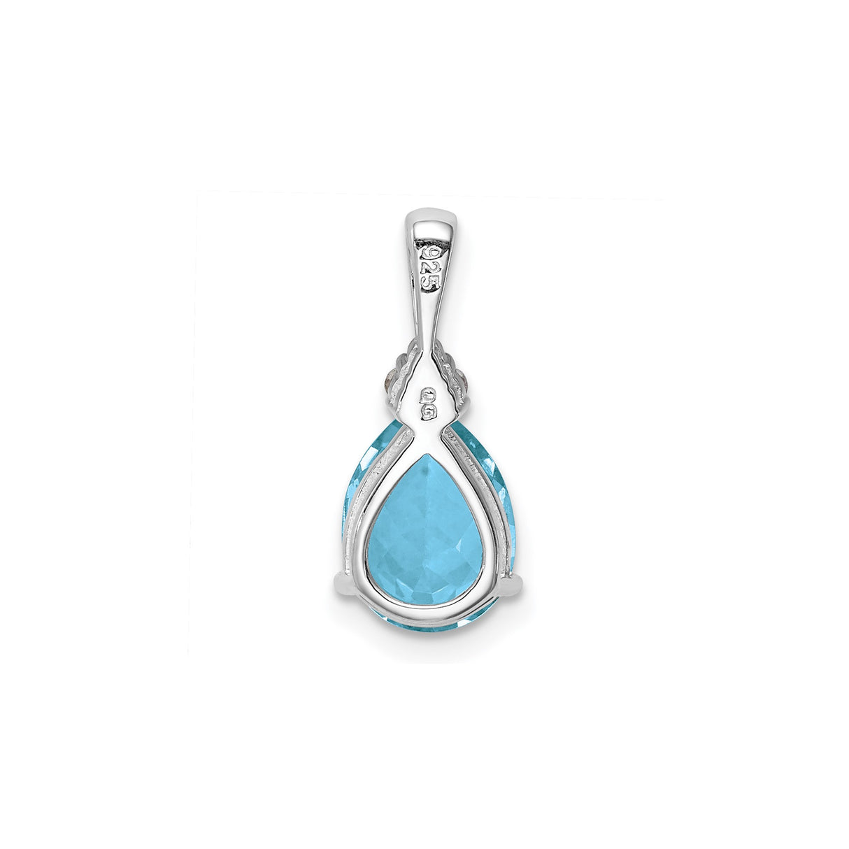 Sterling Silver Teardrop Pendant with Swiss Blue Topaz and Diamond Accents, Womens Dainty Charm
