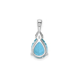 Sterling Silver Teardrop Pendant with Swiss Blue Topaz and Diamond Accents, Womens Dainty Charm