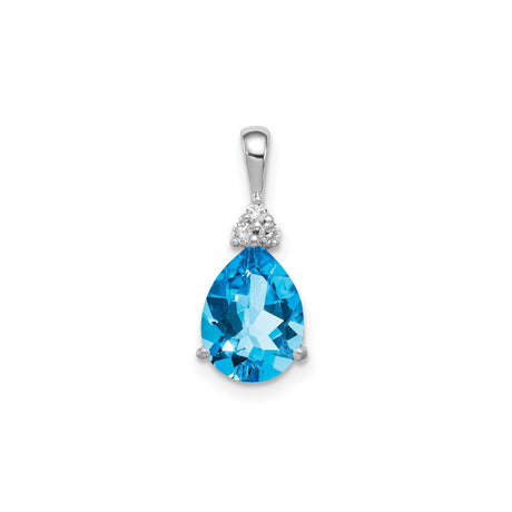 Sterling Silver Teardrop Pendant with Swiss Blue Topaz and Diamond Accents, Womens Dainty Charm