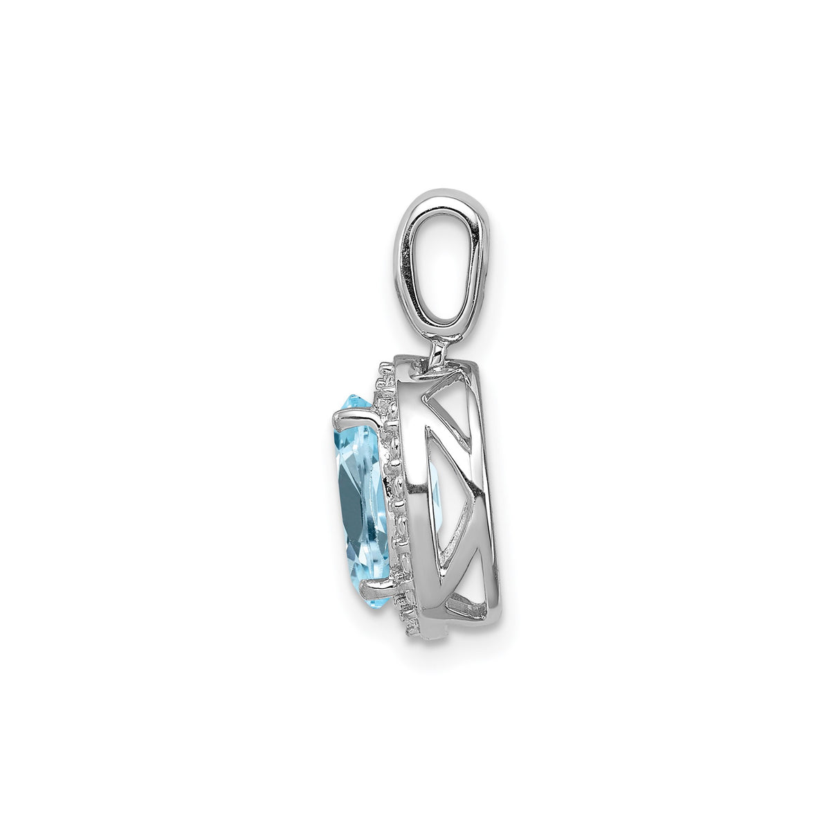 Sterling Silver Pendant with Swiss Blue Topaz, Oval Halo Design for Women