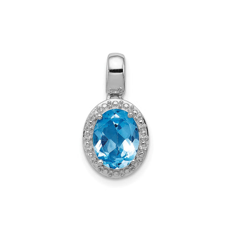 Sterling Silver Pendant with Swiss Blue Topaz, Oval Halo Design for Women