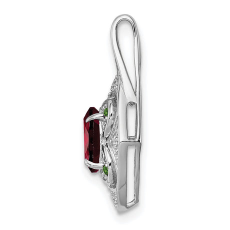 Garnet and Diamond Oval 21x13mm 0.87ct Charm Pendant in Real 925 Sterling Silver