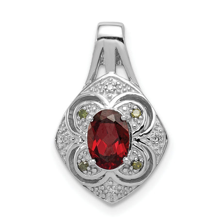 Garnet and Diamond Oval 21x13mm 0.87ct Charm Pendant in Real 925 Sterling Silver