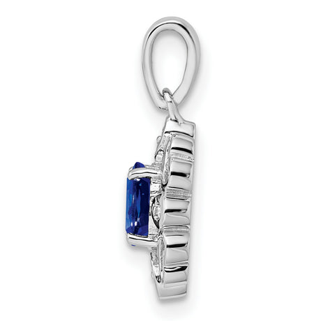 Sterling Silver Pendant with Sapphire and Diamond, Heart Detail, Vintage-Inspired Design