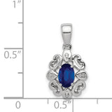 Sterling Silver Pendant with Sapphire and Diamond, Heart Detail, Vintage-Inspired Design