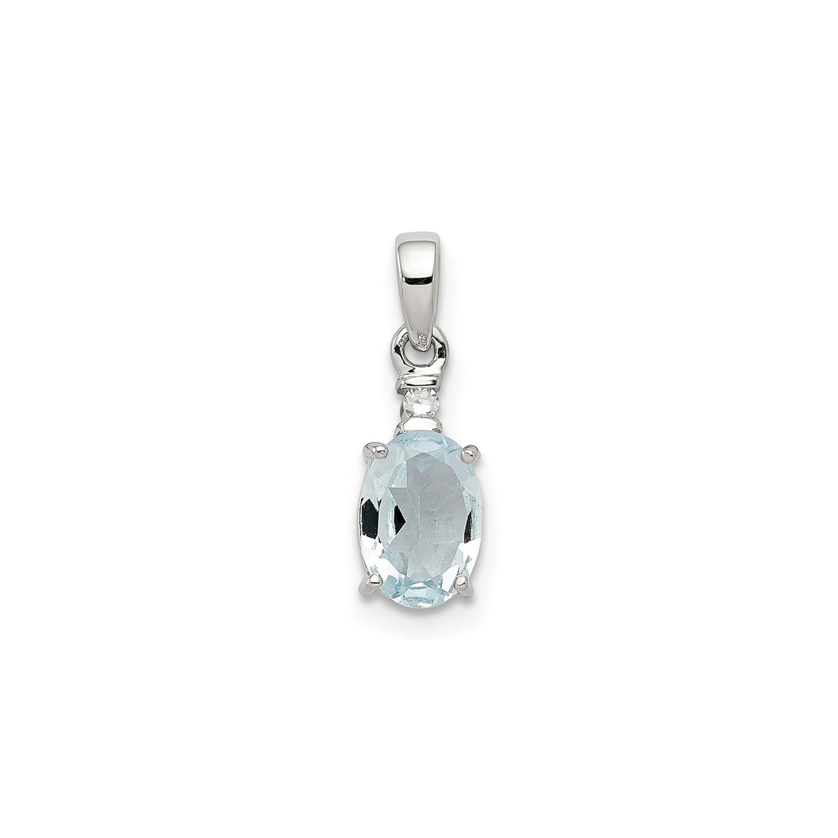 Sterling Silver Pendant with Oval Aquamarine and Diamond Accent, Minimalist Womens Jewelry