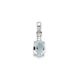 Sterling Silver Pendant with Oval Aquamarine and Diamond Accent, Minimalist Womens Jewelry