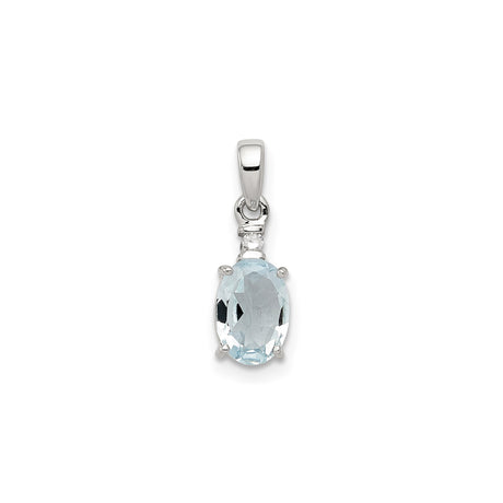 Sterling Silver Pendant with Oval Aquamarine and Diamond Accent, Minimalist Womens Jewelry
