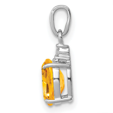 Sterling Silver Pendant with Oval Cut Citrine and Diamond Accent, November Birthstone Jewelry