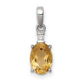 Sterling Silver Pendant with Oval Cut Citrine and Diamond Accent, November Birthstone Jewelry
