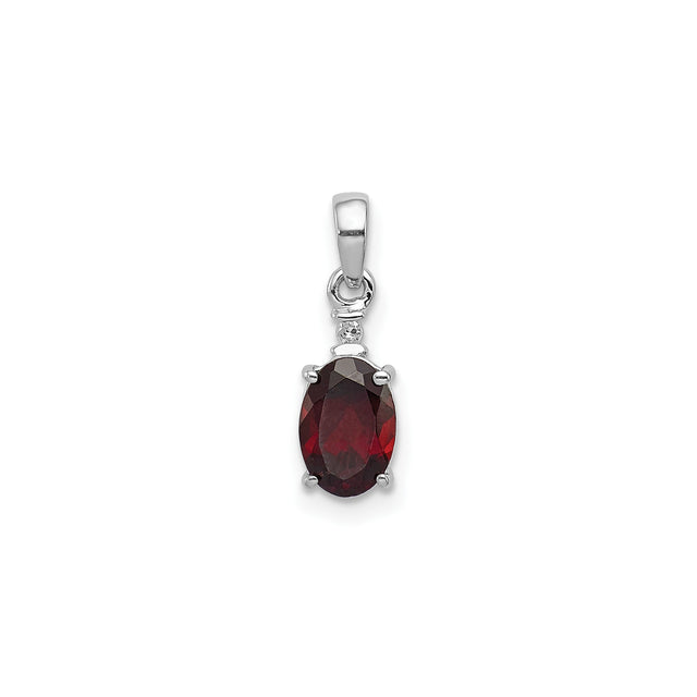 Sterling Silver Pendant with Garnet and Diamond Accent, Oval January Birthstone Jewelry for Women