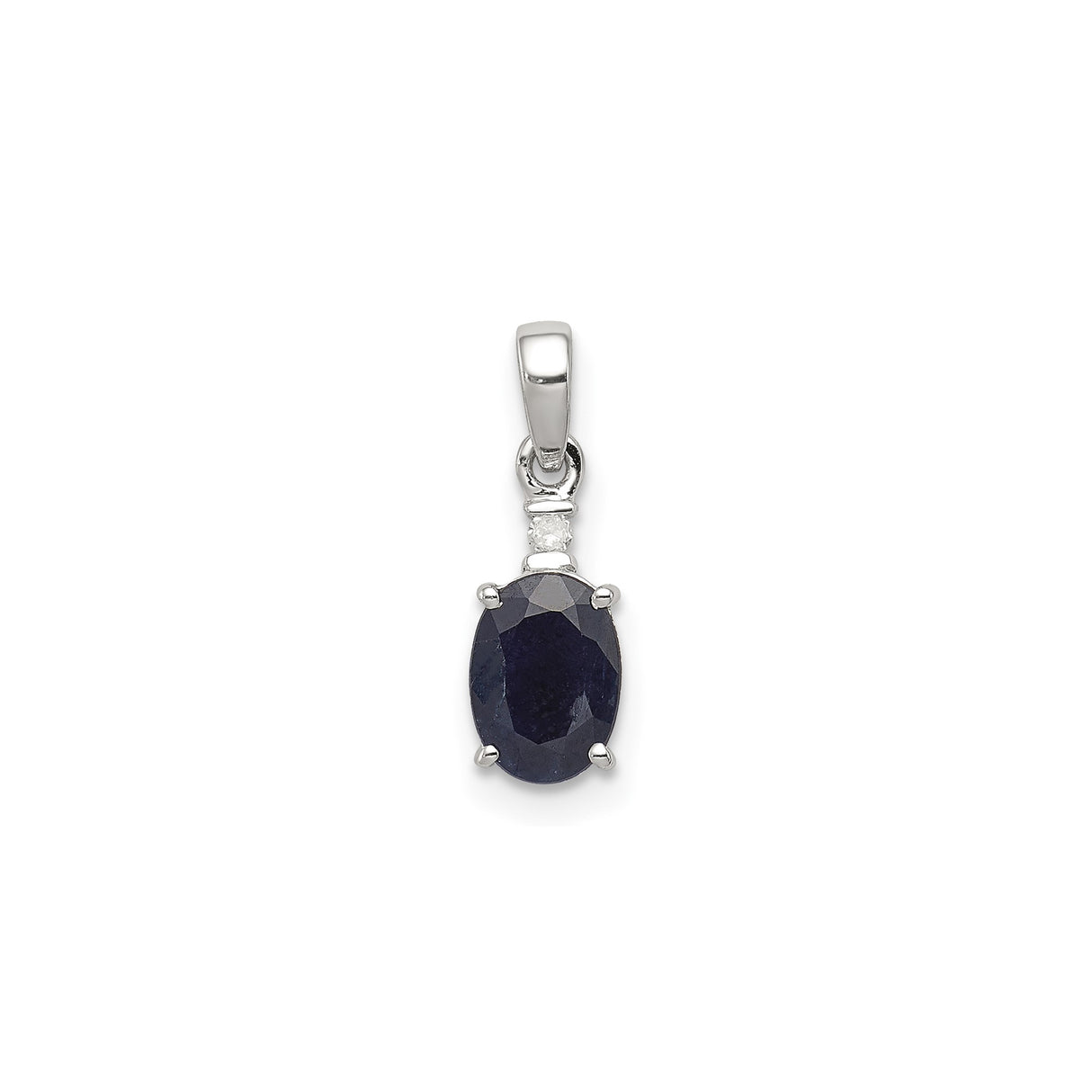 Sterling Silver Pendant with Oval Cut Sapphire and Diamond Accent for Women