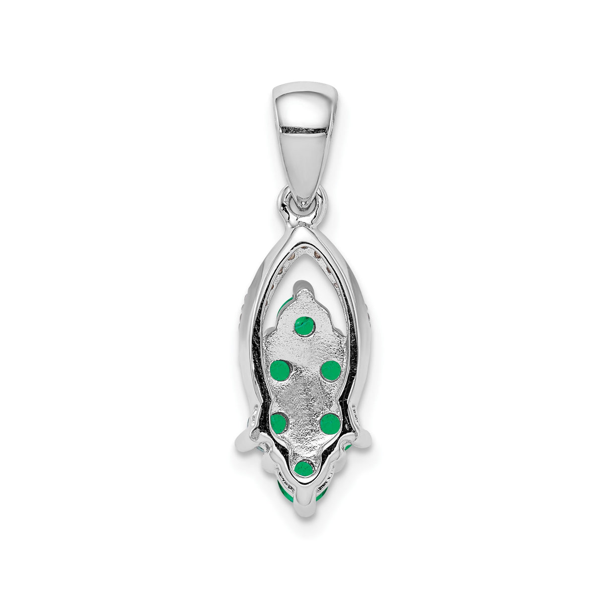 Sterling Silver Marquise Pendant with Emerald, Diamond Accents, Floral and Leaf Design
