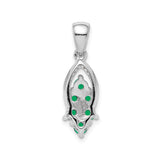 Sterling Silver Marquise Pendant with Emerald, Diamond Accents, Floral and Leaf Design
