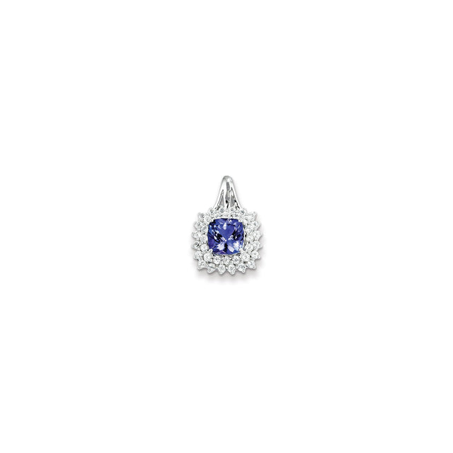 Sterling Silver Pendant with Cushion Cut Tanzanite and White Topaz in Floral Halo Design