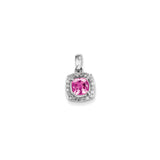 Sterling Silver Pendant with Cushion-Cut Pink Tourmaline and Diamond Halo Design