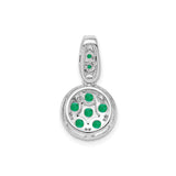 Sterling Silver Pendant with Emerald Cluster, Floral Circle Flower Motif Charm for Women