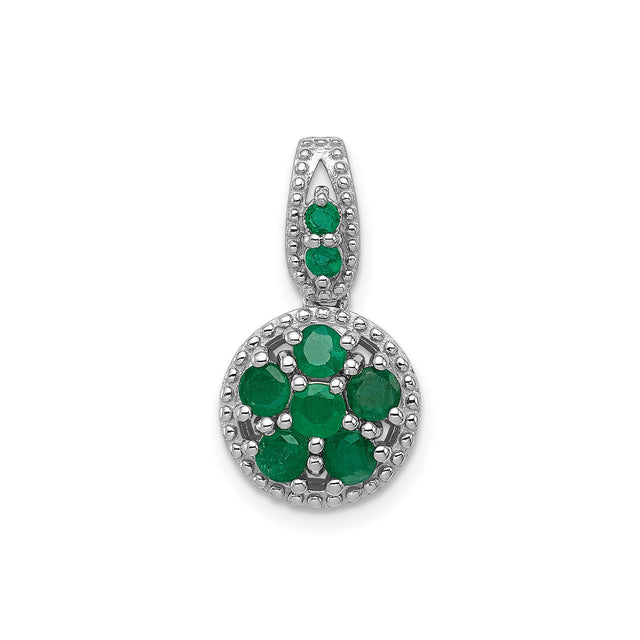 Sterling Silver Pendant with Emerald Cluster, Floral Circle Flower Motif Charm for Women