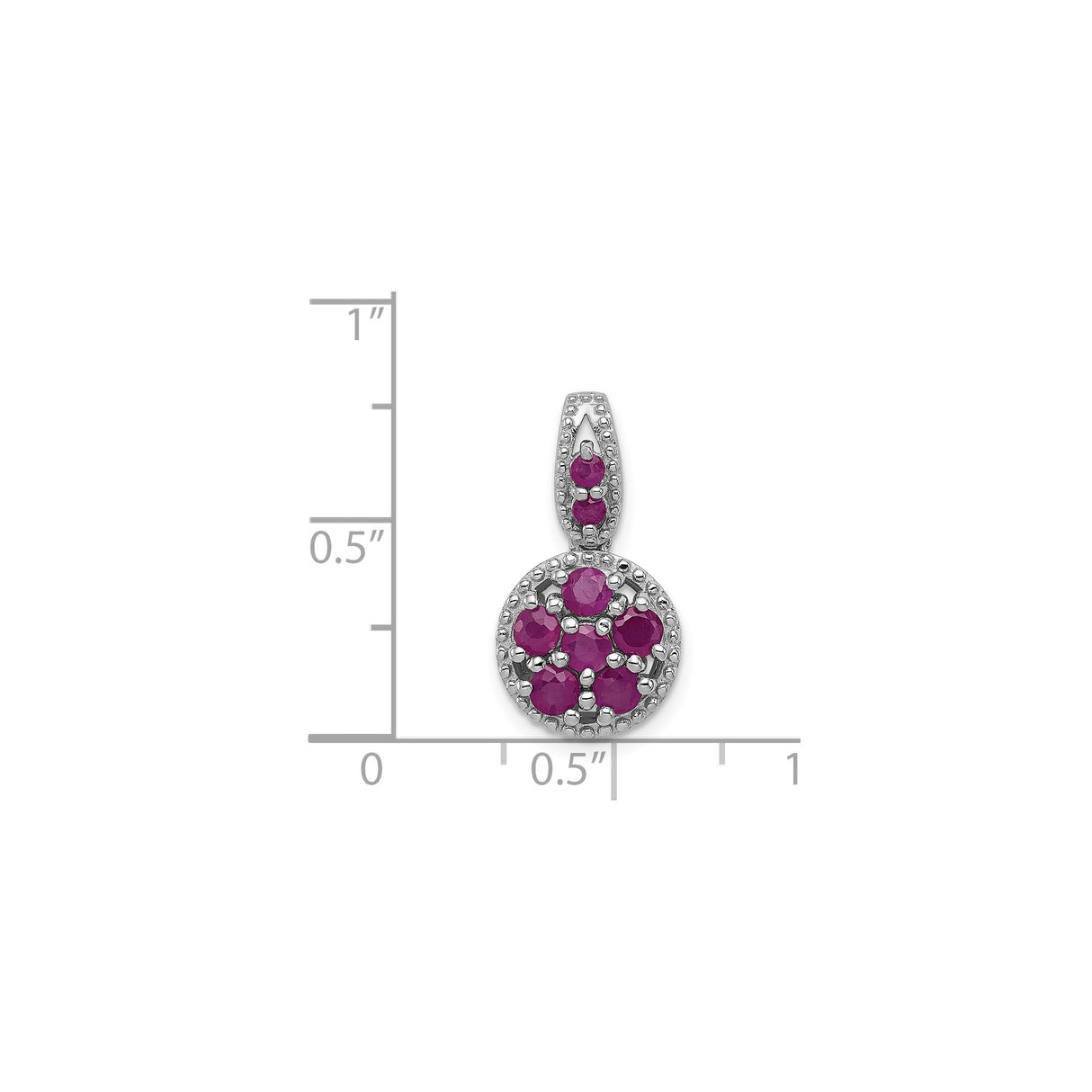 Sterling Silver Pendant with Ruby Cluster Design and Milgrain Detailing