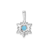 Sterling Silver Pendant with Swiss Blue Topaz, Diamond Accents, Floral Petal Design