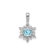 Sterling Silver Pendant with Swiss Blue Topaz, Diamond Accents, Floral Petal Design