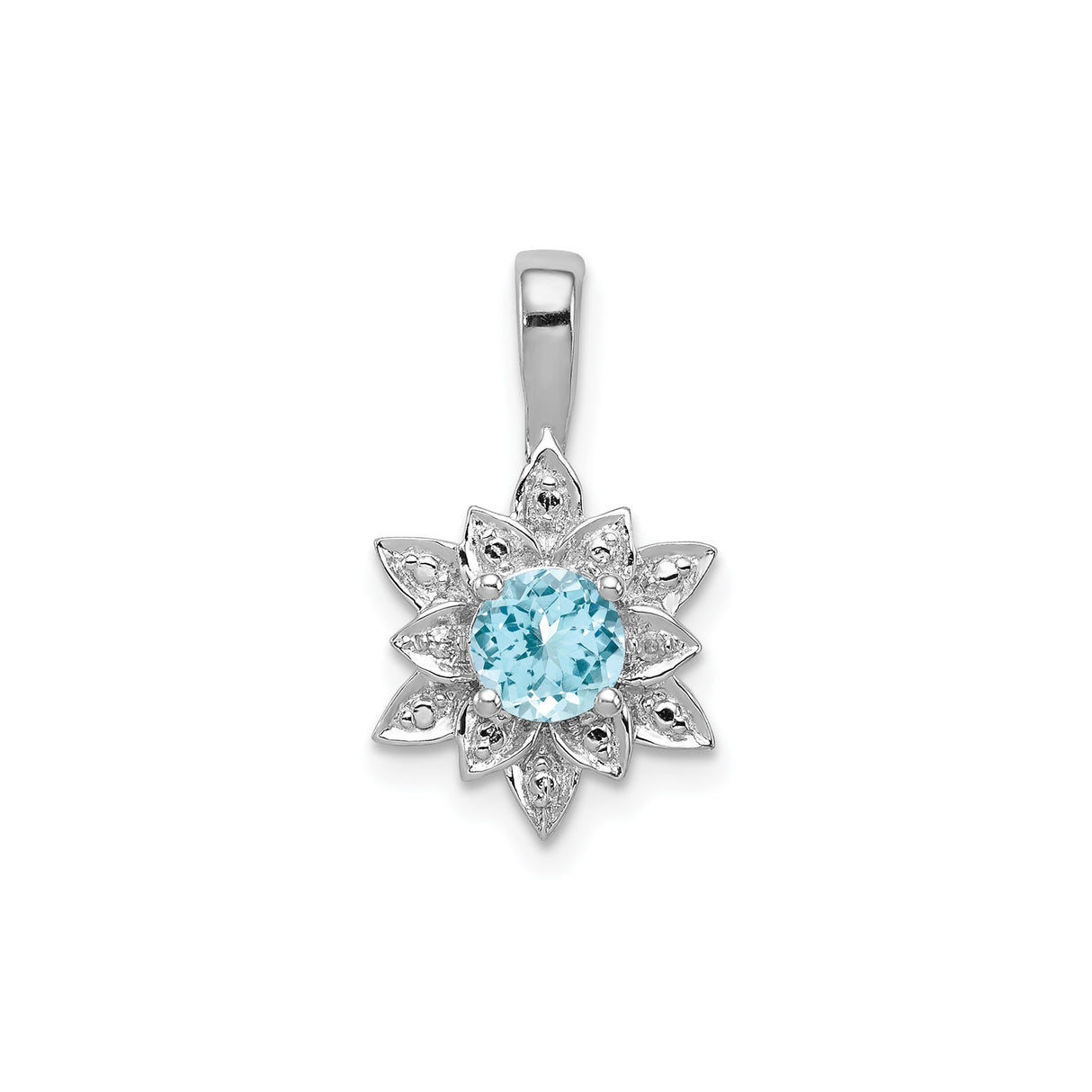 Sterling Silver Pendant with Swiss Blue Topaz, Diamond Accents, Floral Petal Design