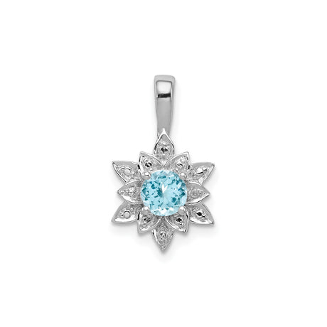 Sterling Silver Pendant with Swiss Blue Topaz, Diamond Accents, Floral Petal Design